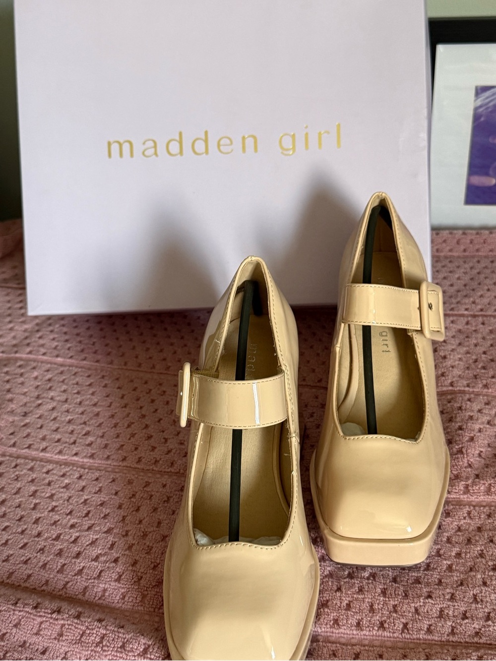 Madden Girl Nude Patent Mary Jane Block Heels